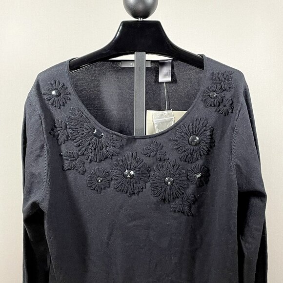 NEW Liz Claiborne Sweater Womens Large black silk knit floral pull over - Picture 2 of 11